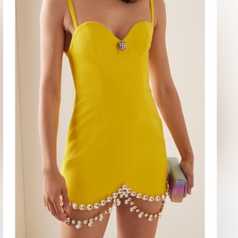 Yellow crystal draped dress